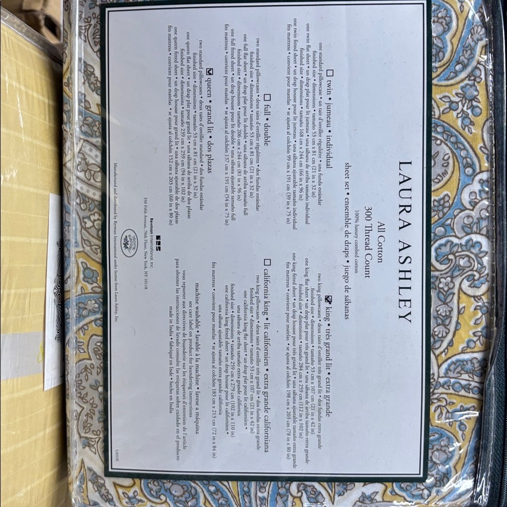 Laura Ashley Blue and Yellow Paisley King Sheet Set - Picture 3 of 4